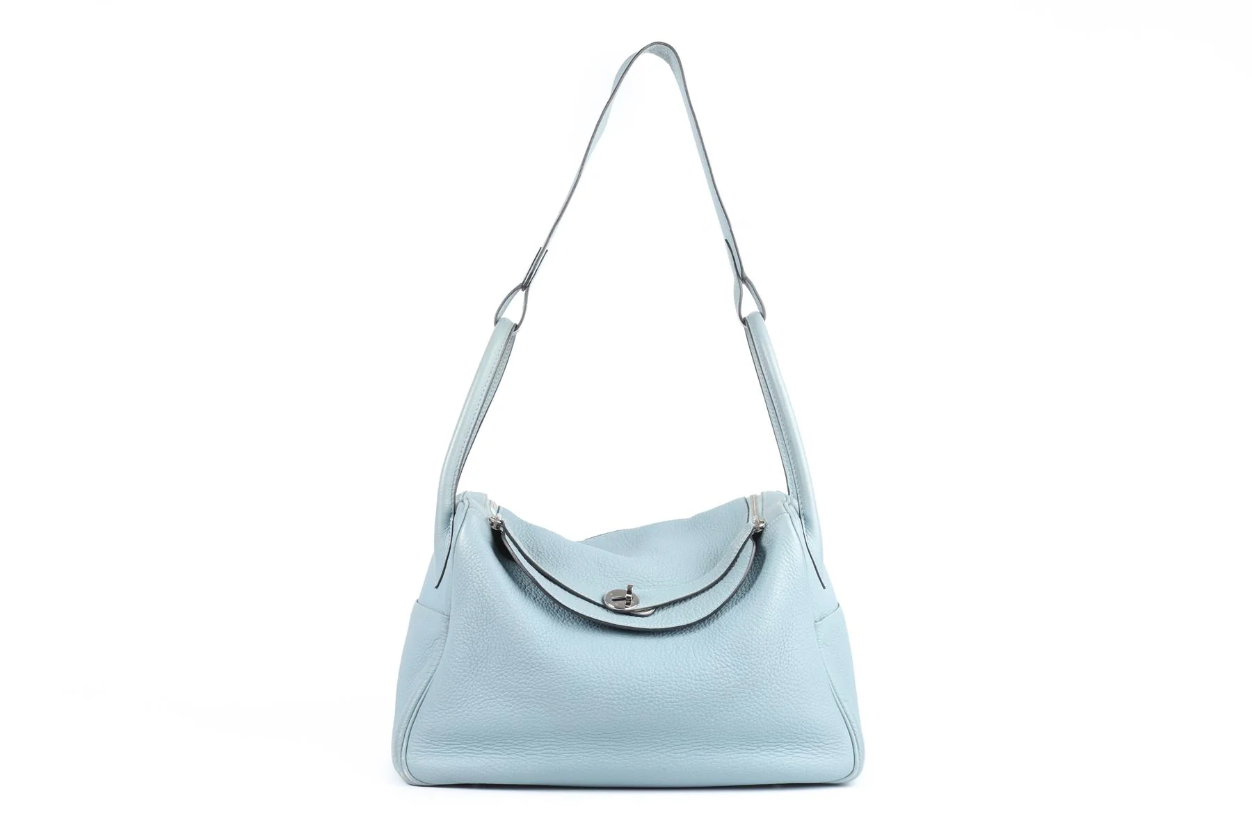 HERMÈS BLUE 2009 LINDY 34CM CLEMENCE LEATHER BAG IN BLUE CIEL - Image 3