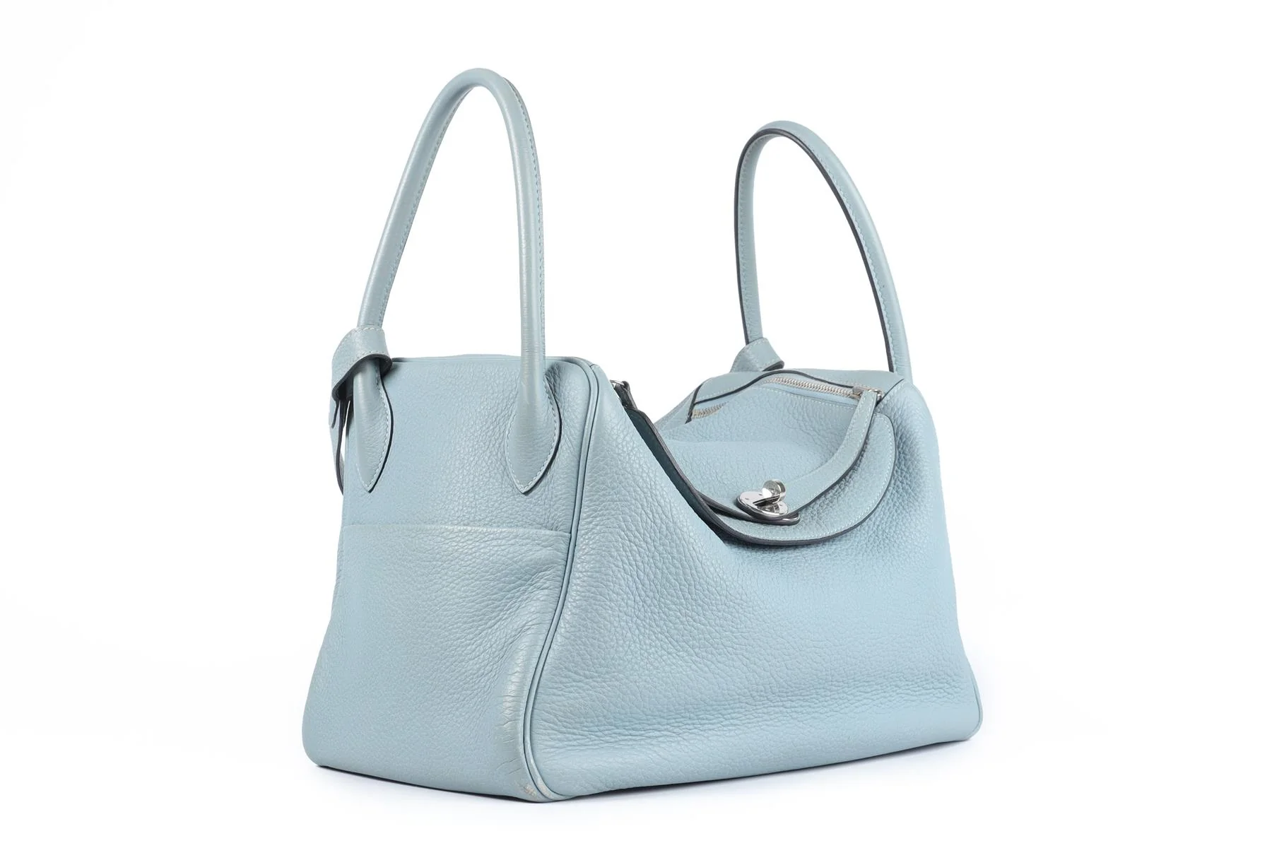 HERMÈS BLUE 2009 LINDY 34CM CLEMENCE LEATHER BAG IN BLUE CIEL - Image 4