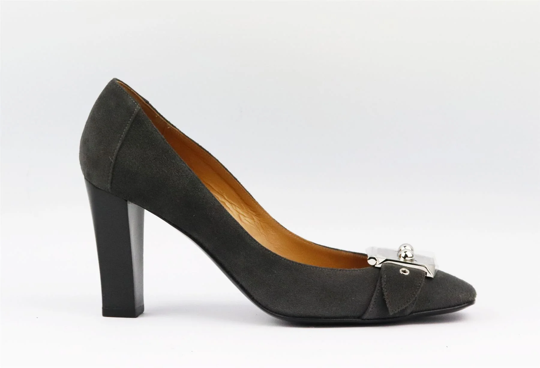 HERMÈS BUCKLED SUEDE PUMPS EU 37.5 UK 4.5 US 7.5 - Image 2