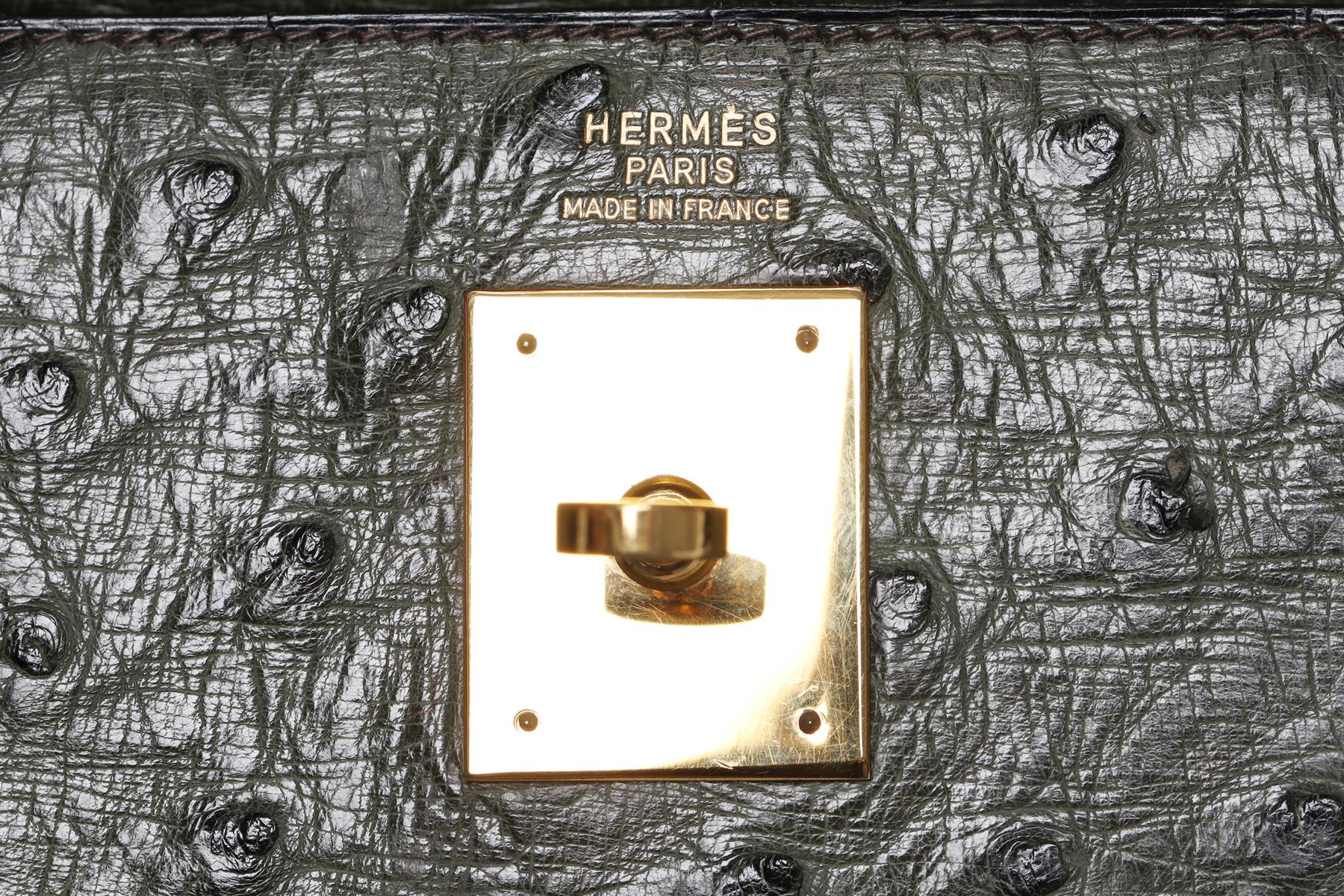 HERMÈS GREEN 1981 KELLY 32CM OSTRICH BAG IN VERT OLIVE - Image 10