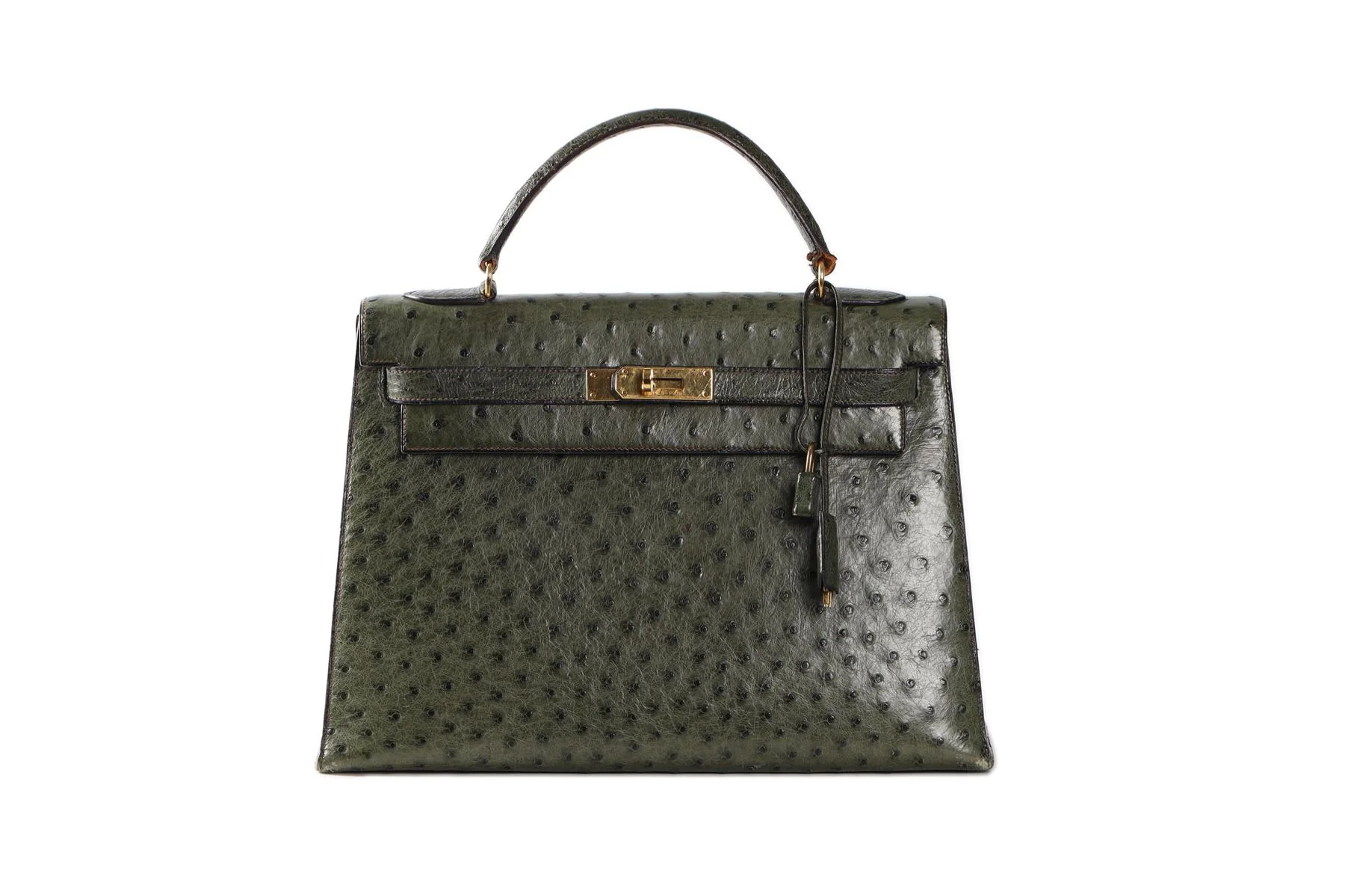 HERMÈS GREEN 1981 KELLY 32CM OSTRICH BAG IN VERT OLIVE - Image 2
