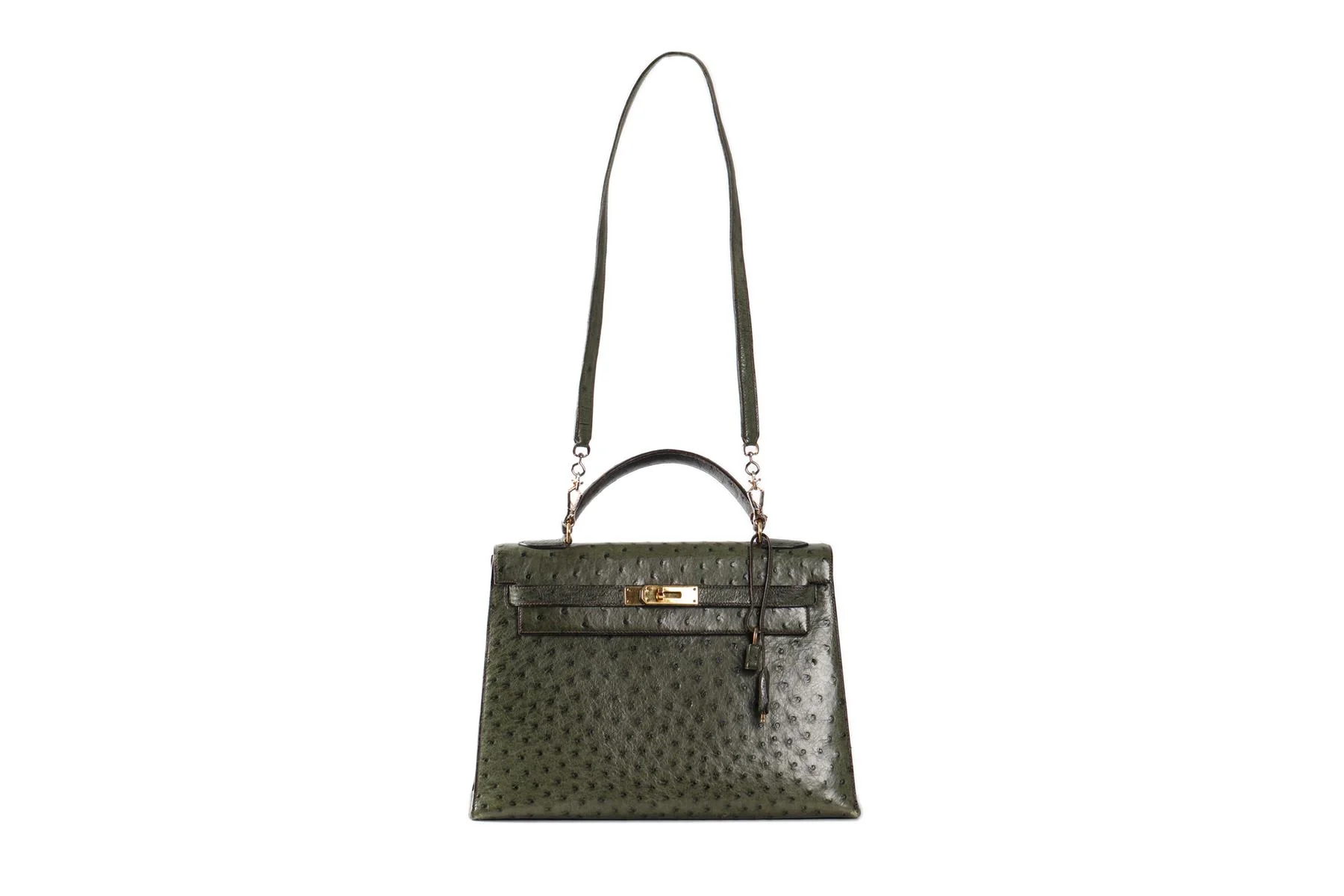 HERMÈS GREEN 1981 KELLY 32CM OSTRICH BAG IN VERT OLIVE - Image 3