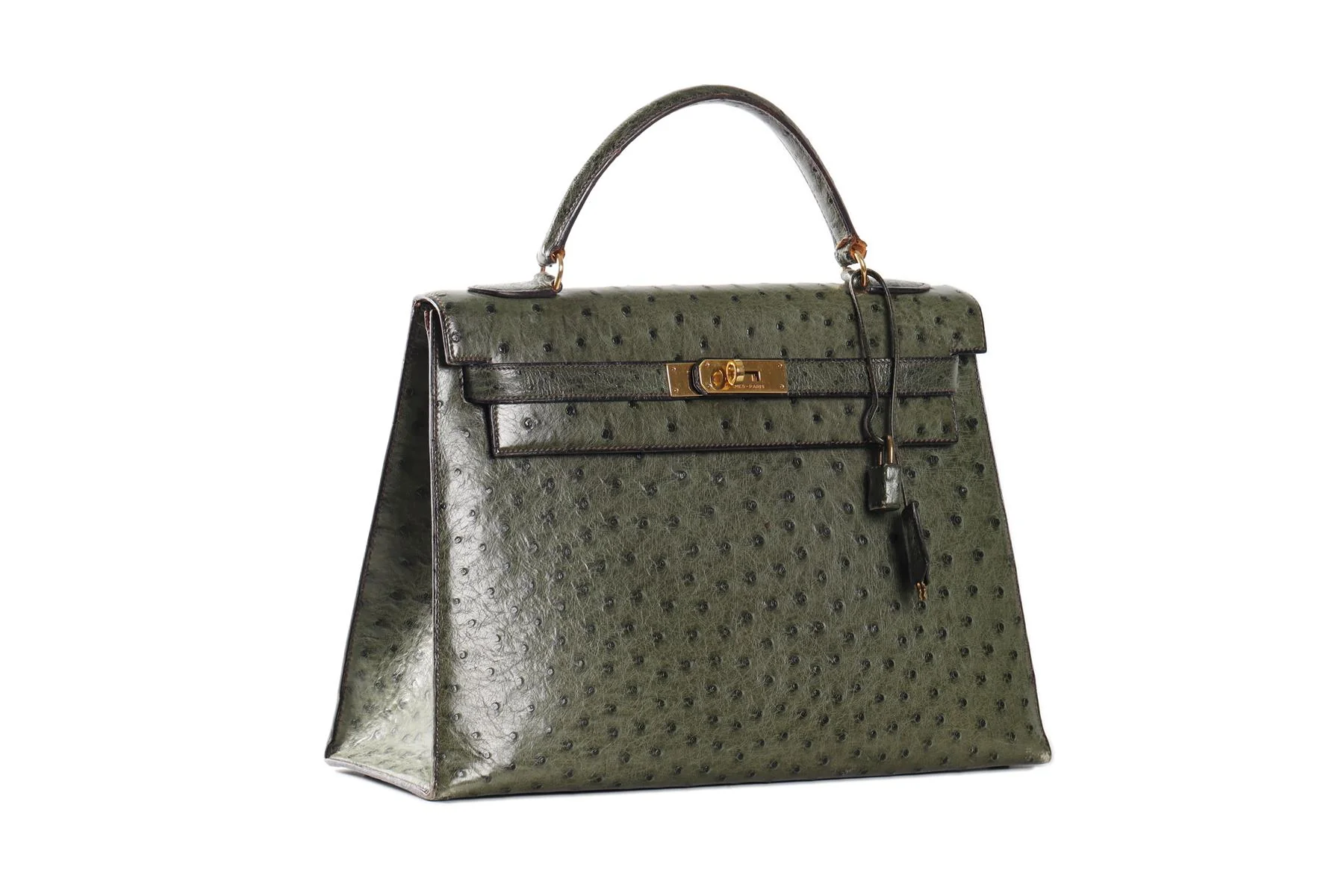 HERMÈS GREEN 1981 KELLY 32CM OSTRICH BAG IN VERT OLIVE - Image 4