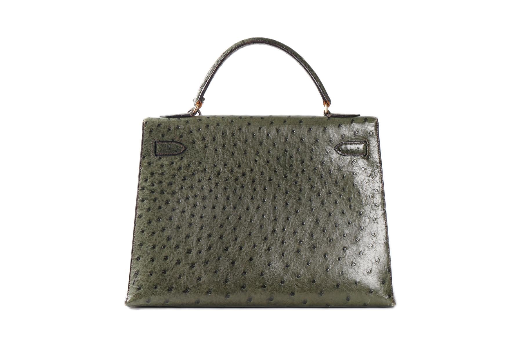 HERMÈS GREEN 1981 KELLY 32CM OSTRICH BAG IN VERT OLIVE - Image 7