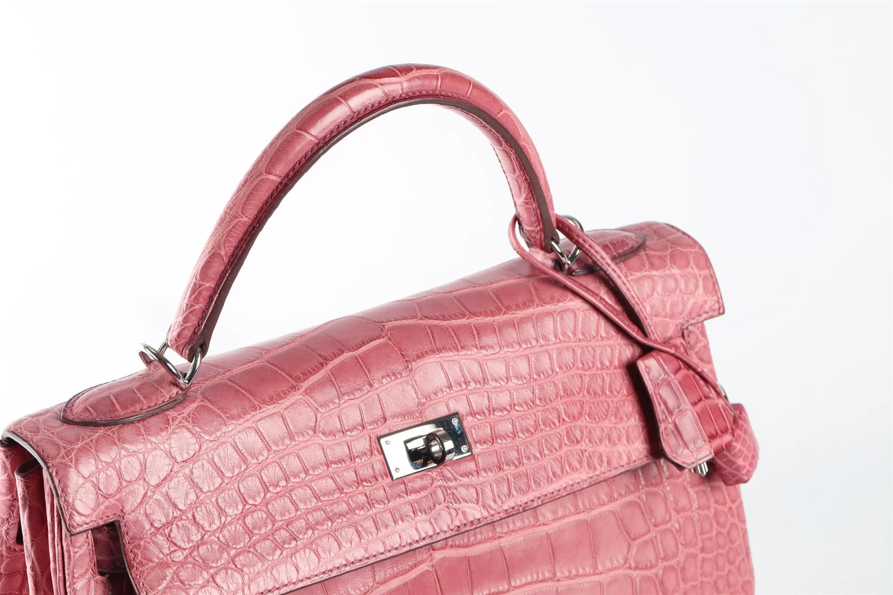 HERMÈS PINK 2011 KELLY RETOURNE 32CM MATTE ALLIGATOR LEATHER BAG - Image 12