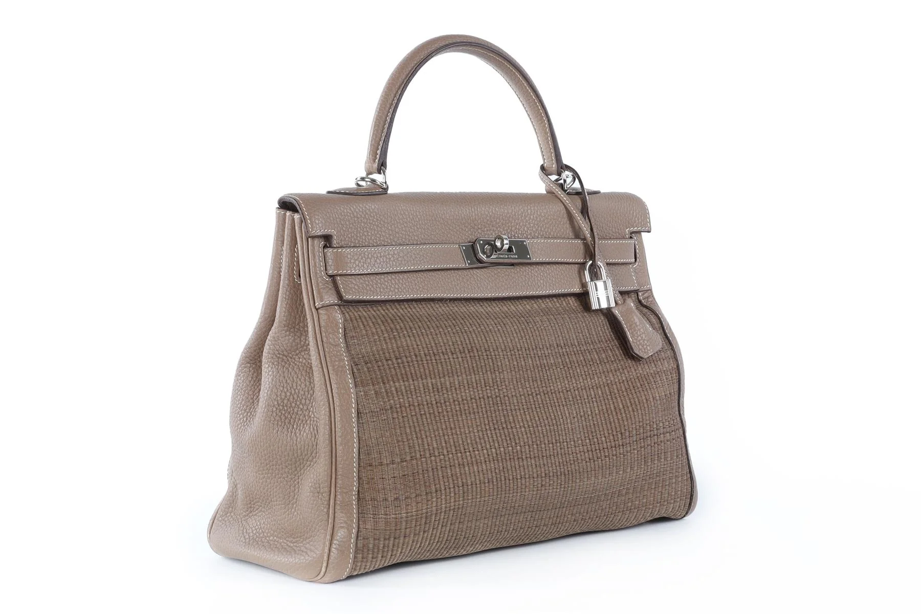HERMÈS  TAUPE 2005 KELLY 35 CM CLEMENCE LEATHER AND HORSEHAIR BAG IN ETOUPE - Image 4