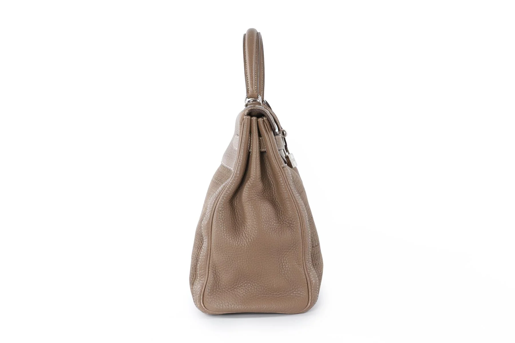 HERMÈS  TAUPE 2005 KELLY 35 CM CLEMENCE LEATHER AND HORSEHAIR BAG IN ETOUPE - Image 6
