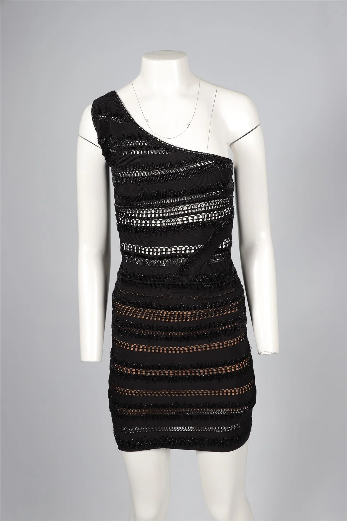 HERVE LEGER BLACK BEAD AND KNIT MINI DRESS XSMALL - Image 2