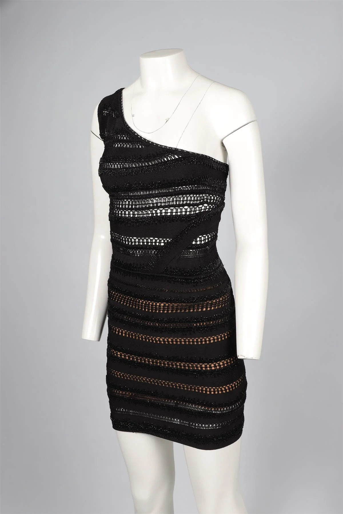 HERVE LEGER BLACK BEAD AND KNIT MINI DRESS XSMALL - Image 3