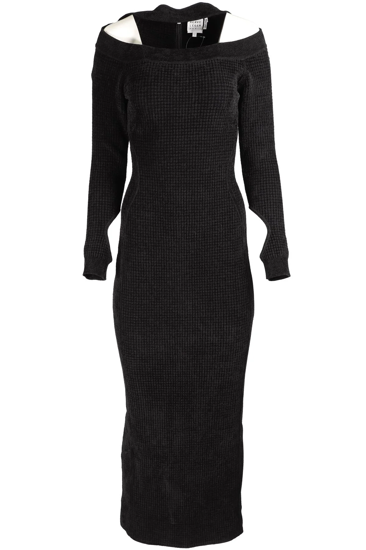 HERVE LEGER BLACK KNIT MAXI DRESS LARGE
