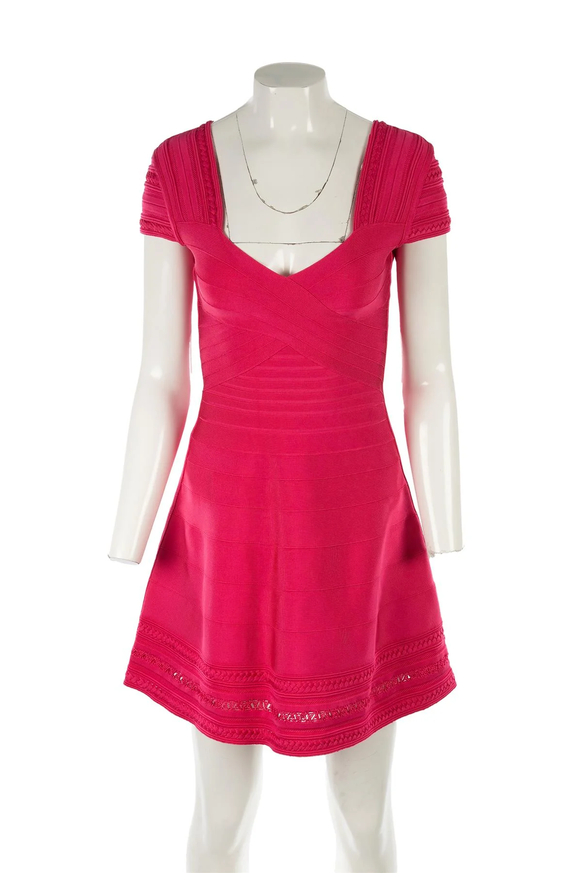 HERVE LEGER PINK BANDAGE MINI DRESS SMALL - Image 2