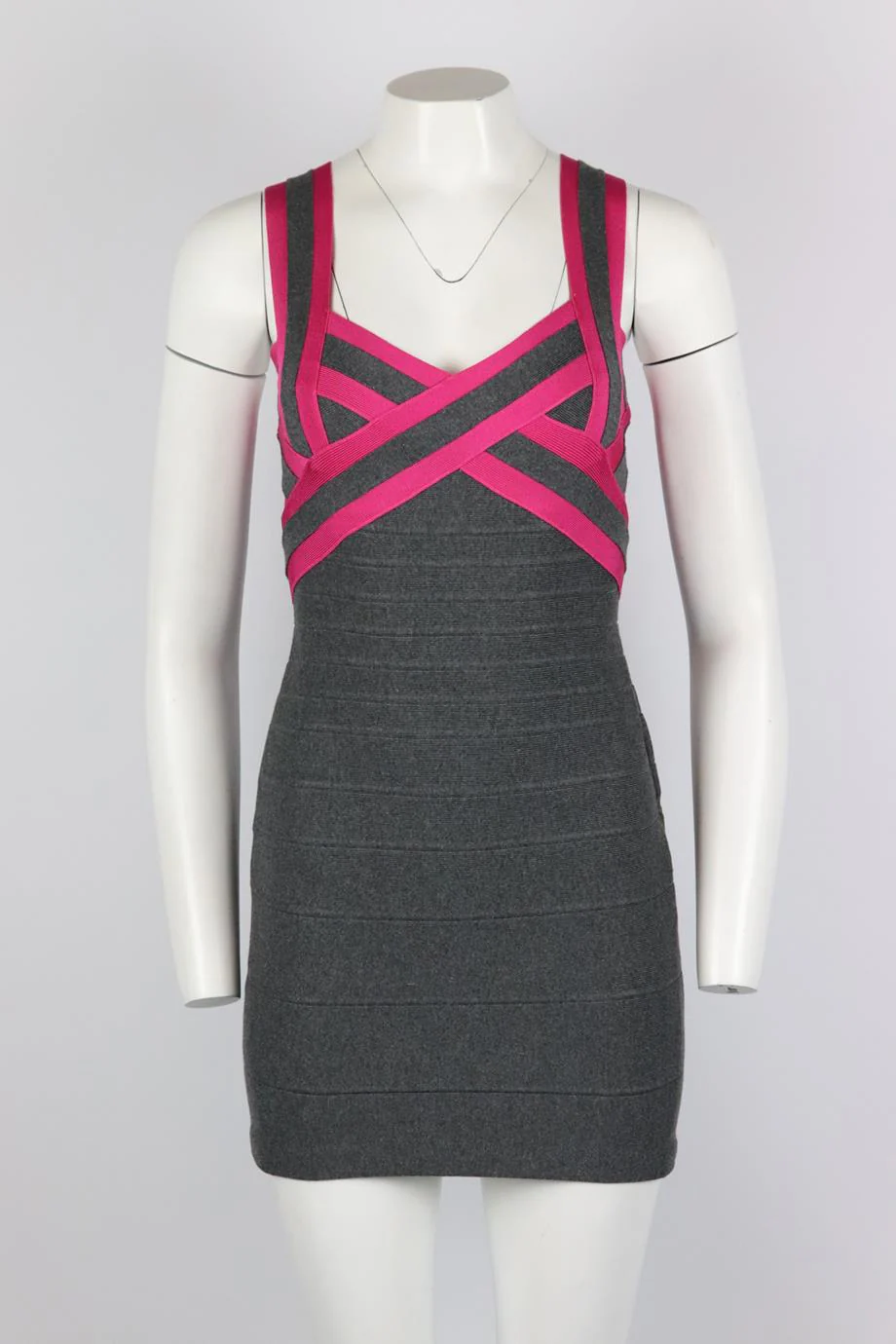 HERVE LEGER TWO TONE BANDAGE MINI DRESS SMALL - Image 2