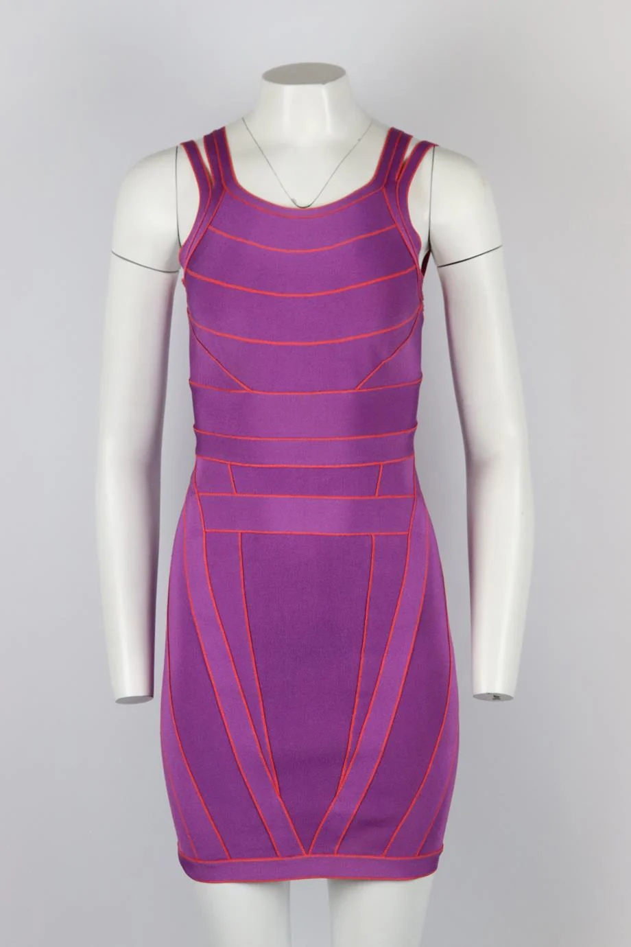 HERVE LEGER TWO TONE STRETCH KNIT MINI DRESS SMALL - Image 2