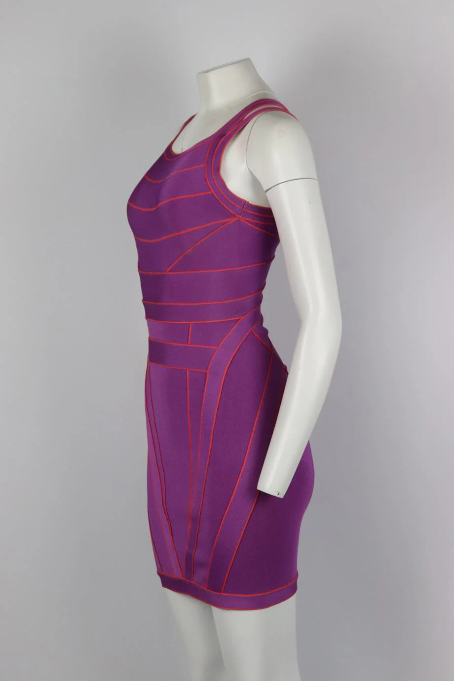 HERVE LEGER TWO TONE STRETCH KNIT MINI DRESS SMALL - Image 3