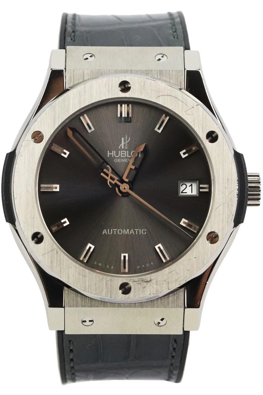 HUBLOT CLASSIC FUSION RACING GREY 42MM TITANIUM AND ALLIGATOR WRIST WATCH