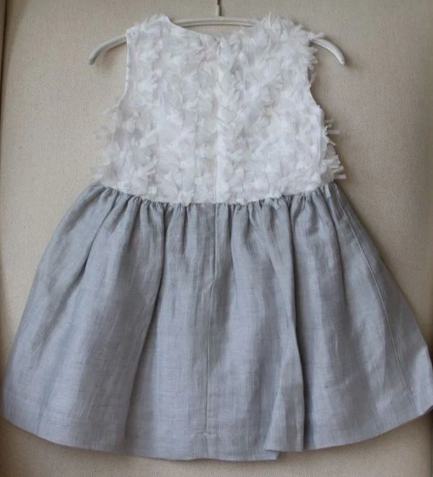 IL GUFO BABY GIRLS GREY LINEN AND ORGANZA DRESS 2 YEARS - Image 3