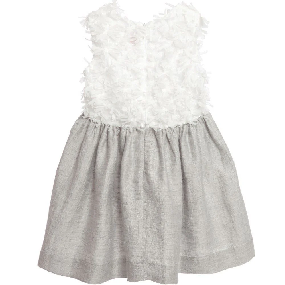 IL GUFO BABY GIRLS GREY LINEN AND ORGANZA DRESS 2 YEARS - Image 6
