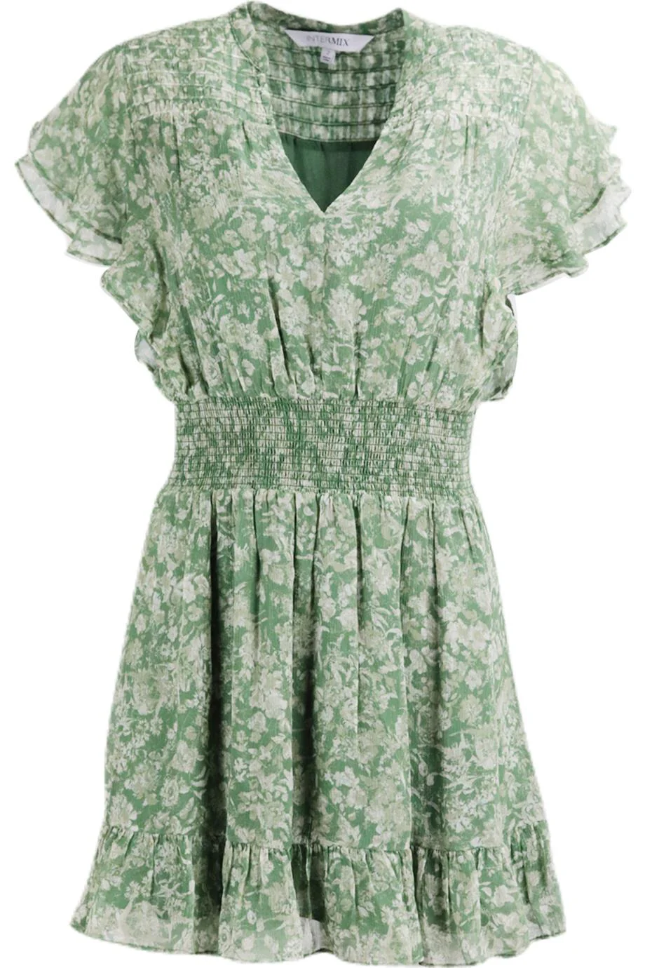 INTERMIX SHIRED FLORAL PRINT SILK CHIFFON MINI DRESS US 2 UK 6