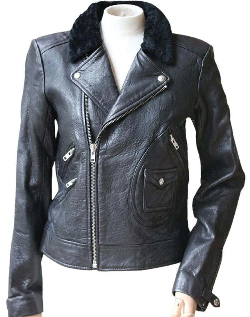 IRO ANITA SHEARLING-COLLAR LEATHER JACKET 1 UK 8 - Image 2