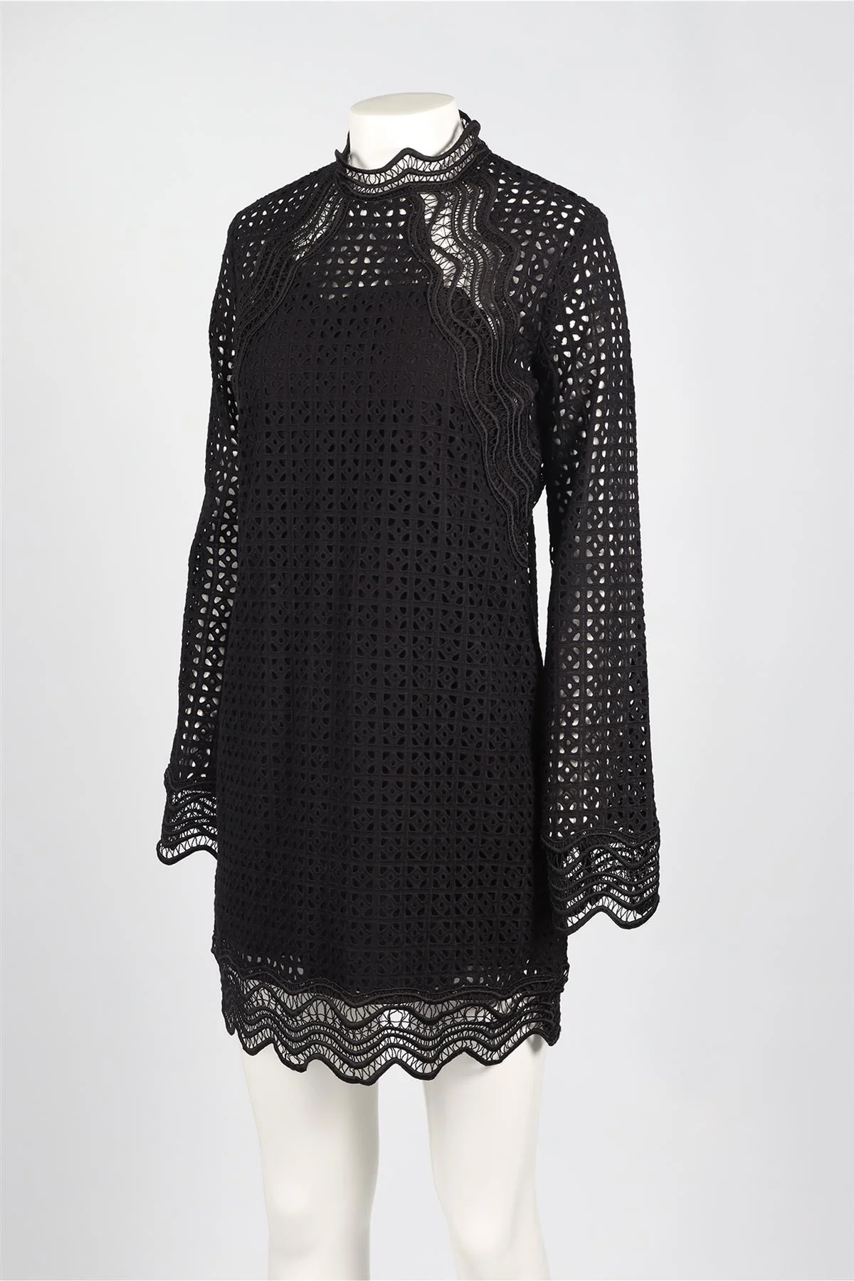 IRO BLACK CROCHET MINI DRESS LARGE - Image 3