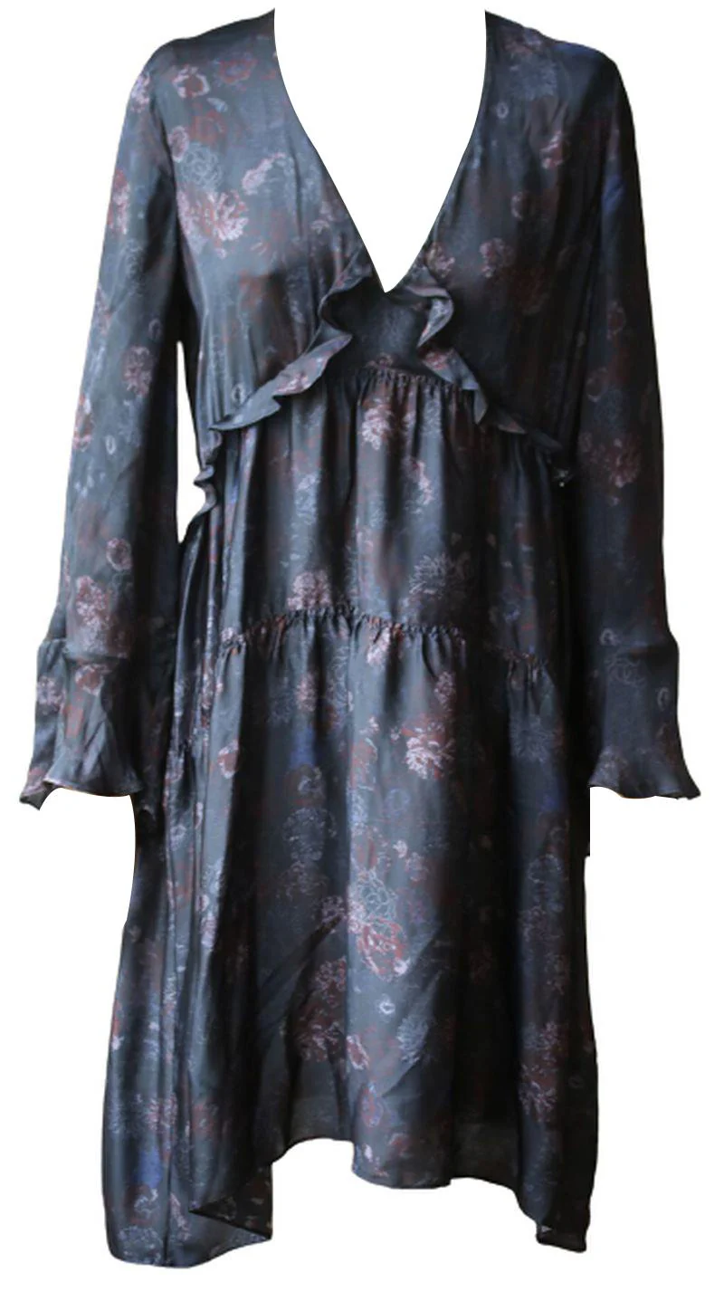 IRO CICLONE PRINTED SILK-SATIN DRESS FR 40 UK 12