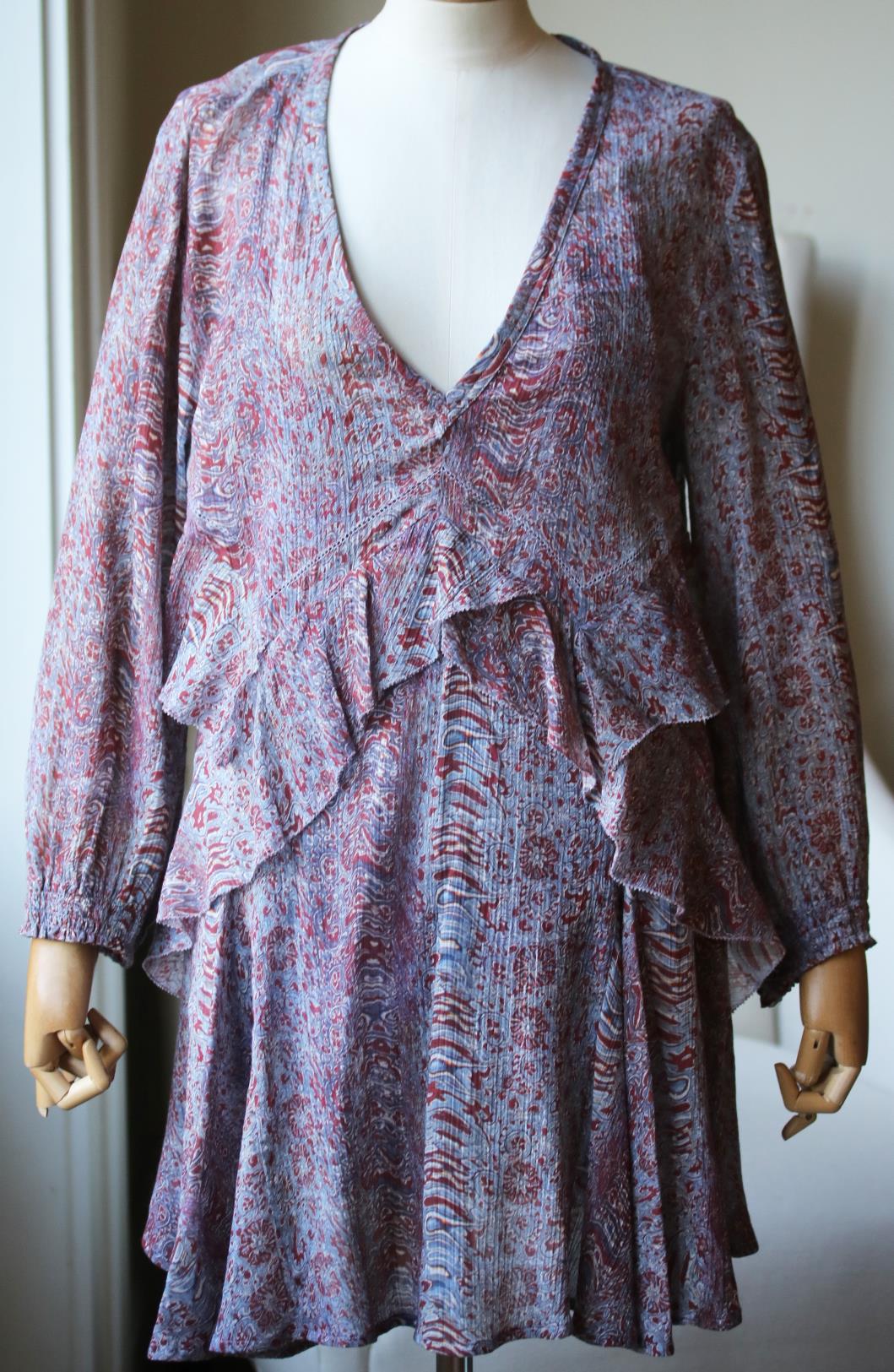 IRO ILACIE RUFFLED PRINTED COTTON GAUZE MINI DRESS FR 40 UK 12 - Image 2