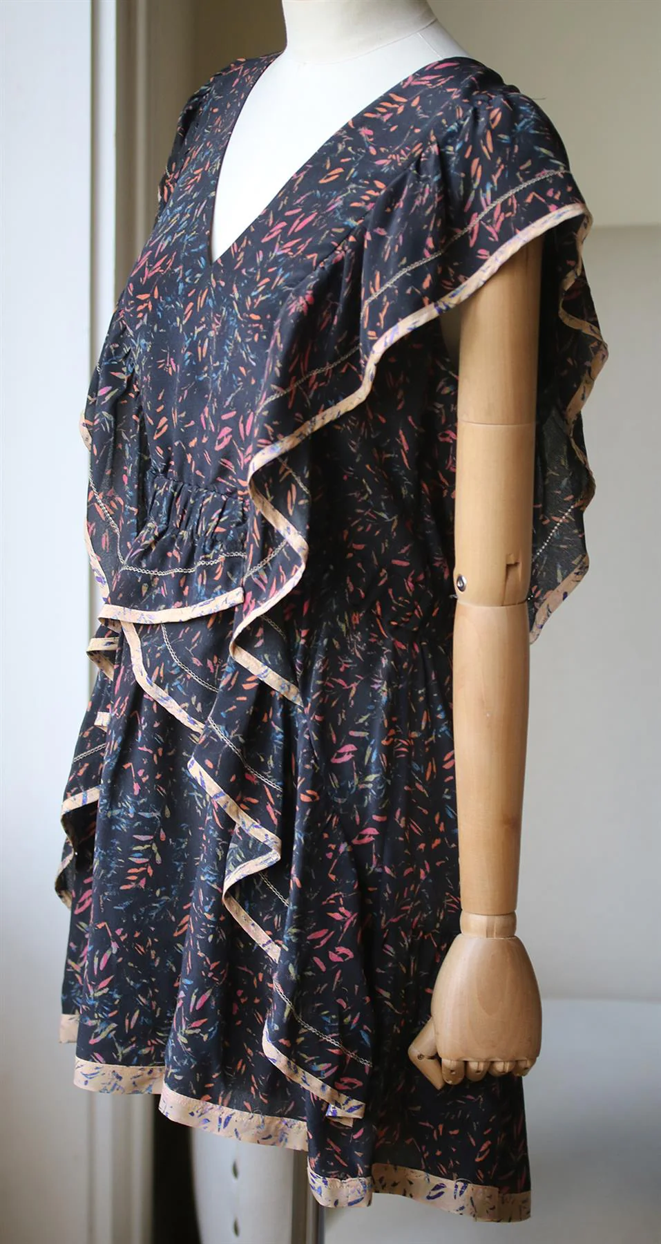 IRO JICKA RUFFLED PRINTED SILK GEORGETTE MINI DRESS FR 40 UK 12 - Image 3
