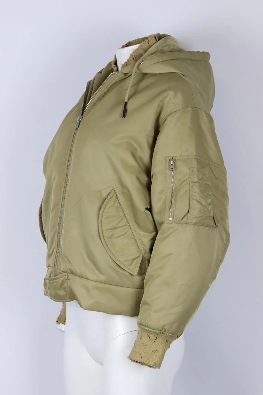 IRO OVERSIZED HOODED DISTRESSED SHELL BOMBER JACKET FR 34 UK 6 - Image 3