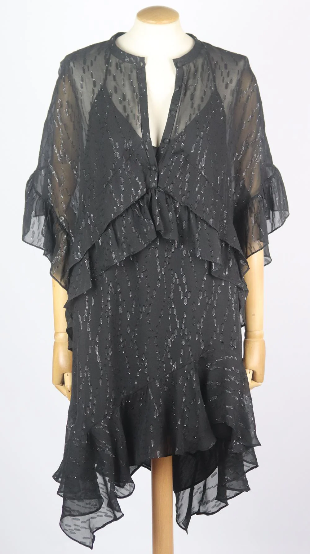 IRO REVOLVE RUFFLED FIL COUPÉ SILK BLEND CHIFFON MINI DRESS FR 38 UK 10 - Image 2