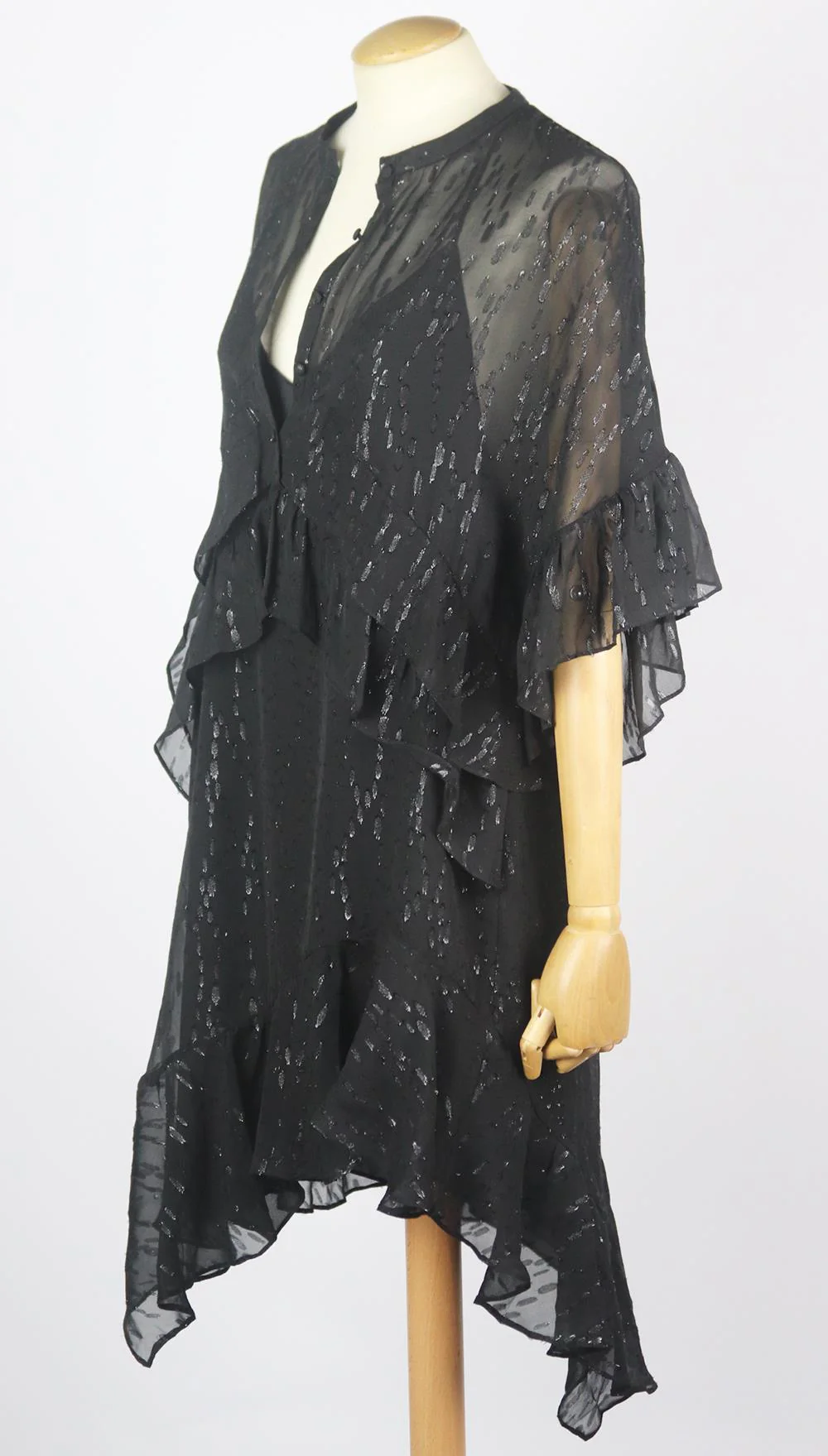 IRO REVOLVE RUFFLED FIL COUPÉ SILK BLEND CHIFFON MINI DRESS FR 38 UK 10 - Image 3