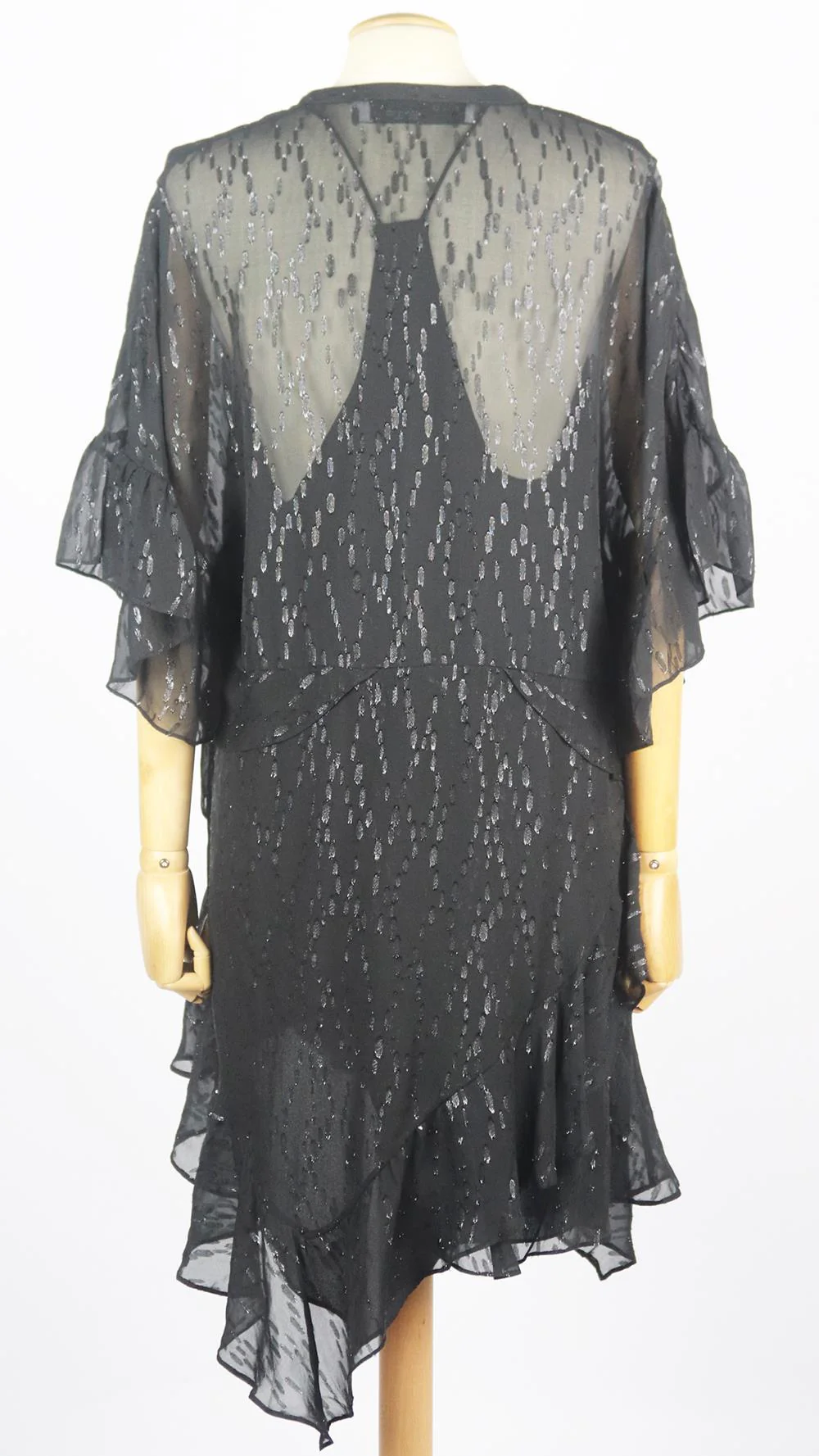 IRO REVOLVE RUFFLED FIL COUPÉ SILK BLEND CHIFFON MINI DRESS FR 38 UK 10 - Image 4