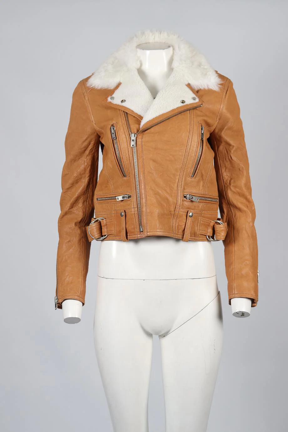 IRO SHEARLING AND LEATHER JACKET FR 36 UK 8 - Image 2