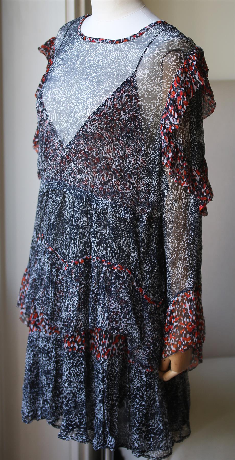 IRO TRILLIE PRINTED CHIFFON MINI DRESS FR 40 UK 12 - Image 3