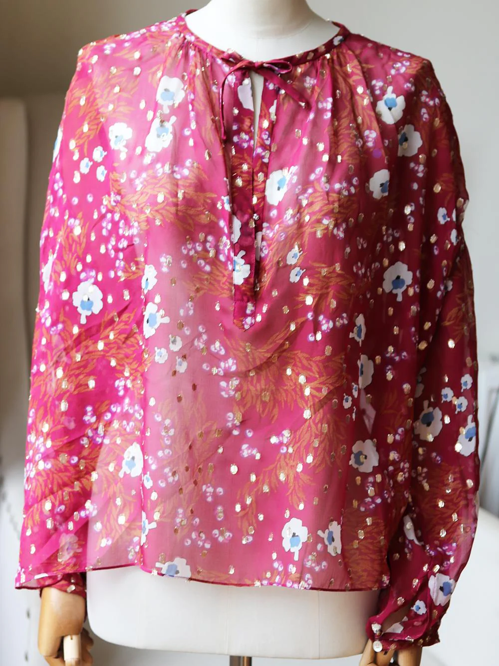 ISABEL MARANT MIA METALLIC FLORAL PRINT FIL COUPÉ SILK BLOUSE FR 42 UK 14 - Image 2