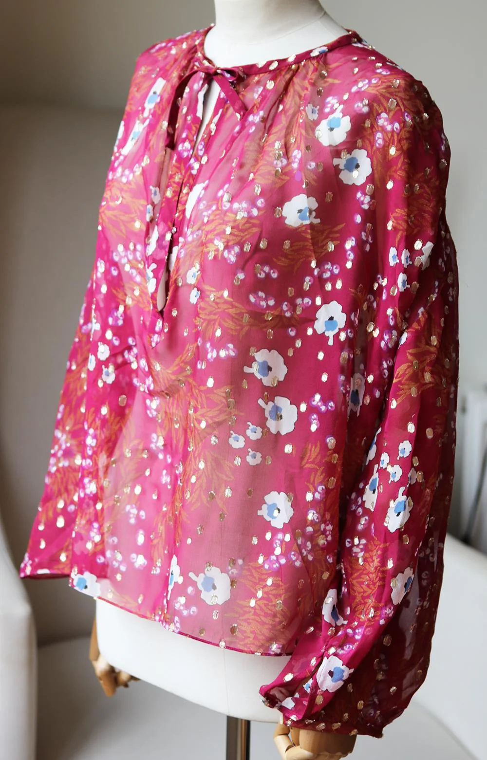 ISABEL MARANT MIA METALLIC FLORAL PRINT FIL COUPÉ SILK BLOUSE FR 42 UK 14 - Image 3