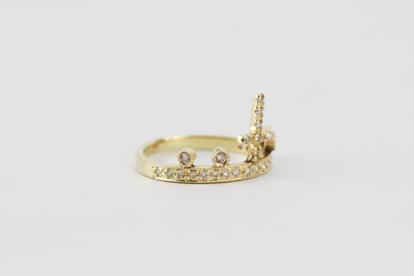 JACQUIE AICHE 14K YELLOW GOLD CROSS CROWN STACK RING 15 MM - Image 3