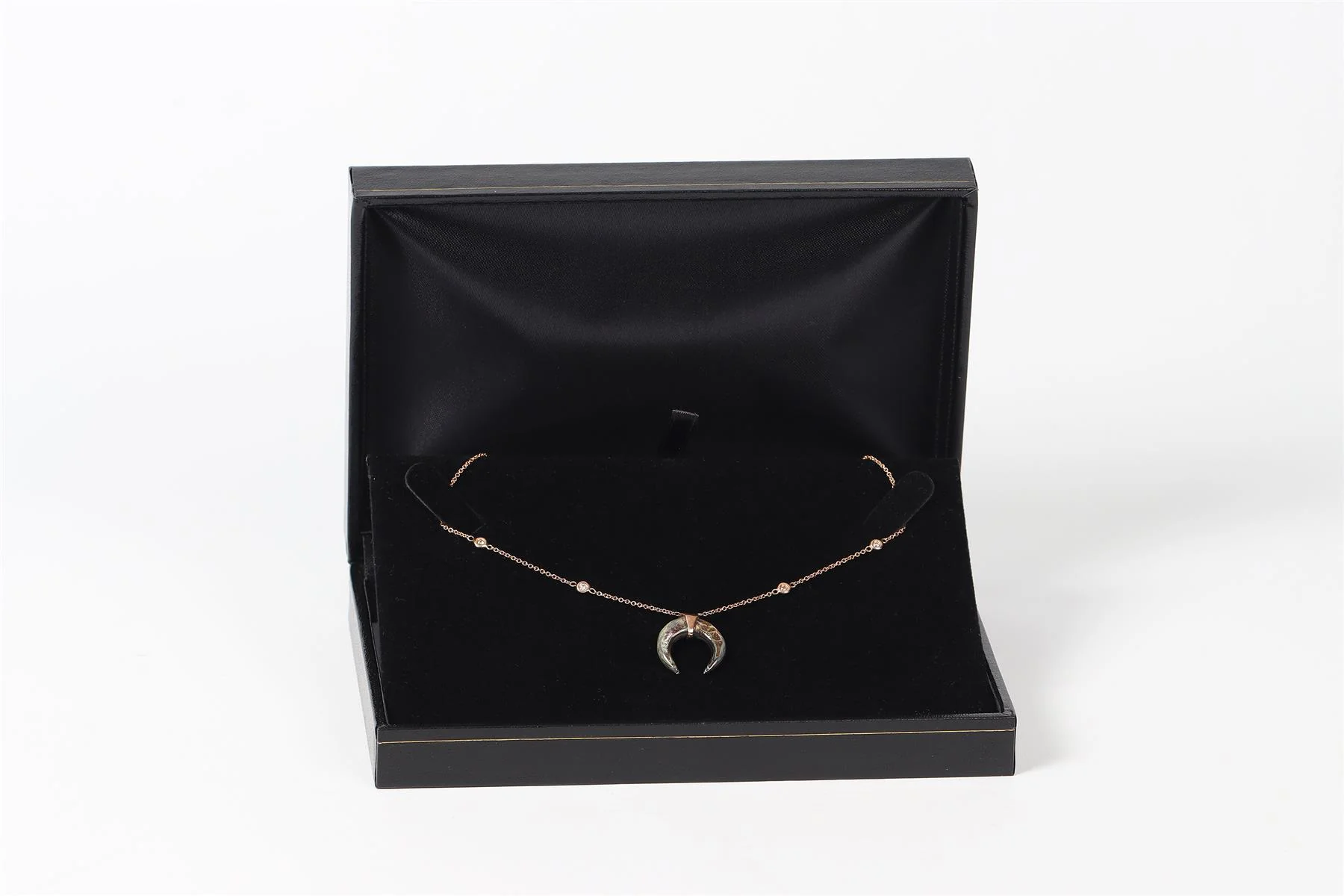 JACQUIE AICHE DOUBLE HORN 14K ROSE GOLD, ABALONE AND PAVE DIAMOND NECKLACE - Image 7