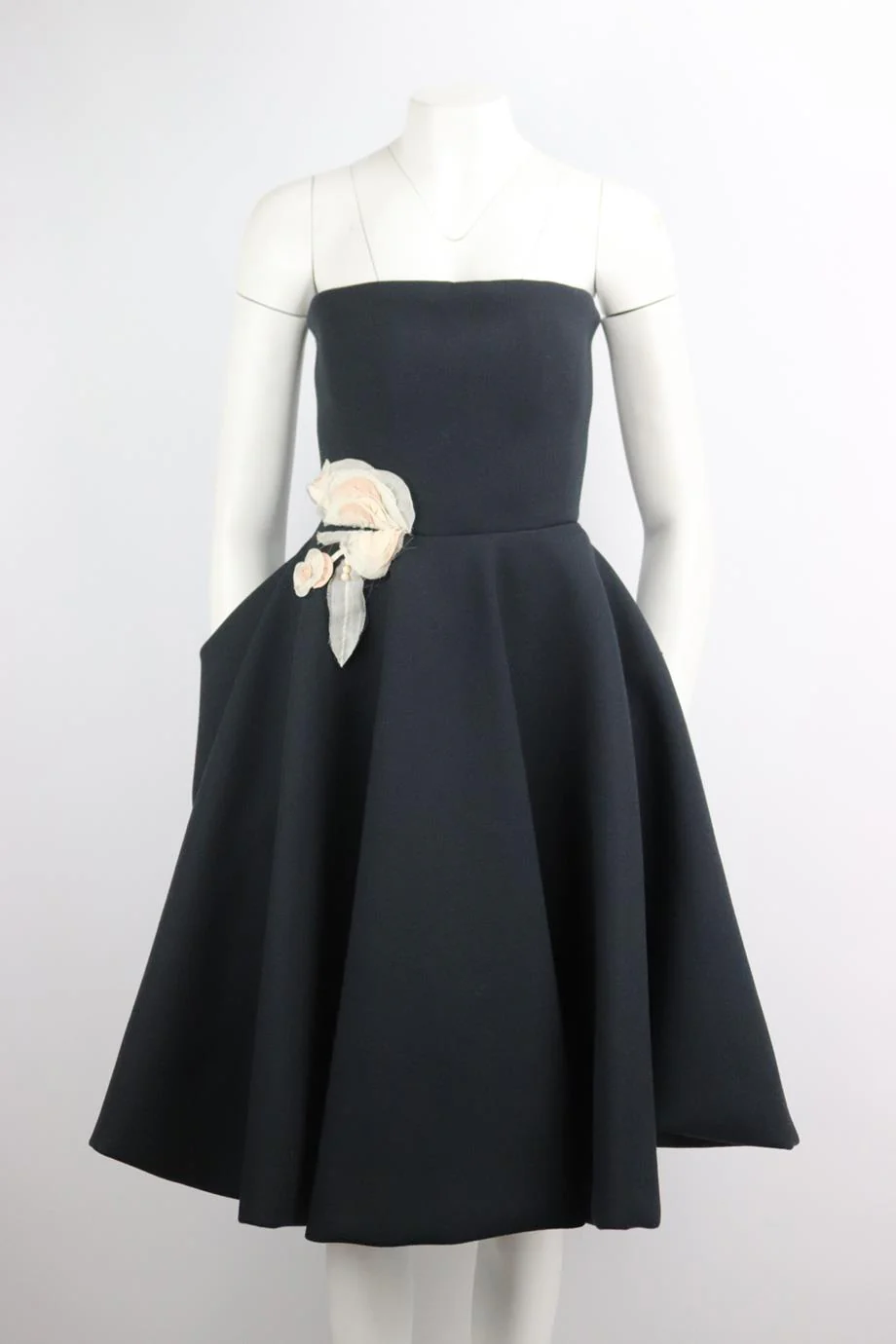 JEANNE LANVIN STRAPLESS SILK TRIMMED WOOL BLEND DRESS FR 38 UK 10 - Image 2