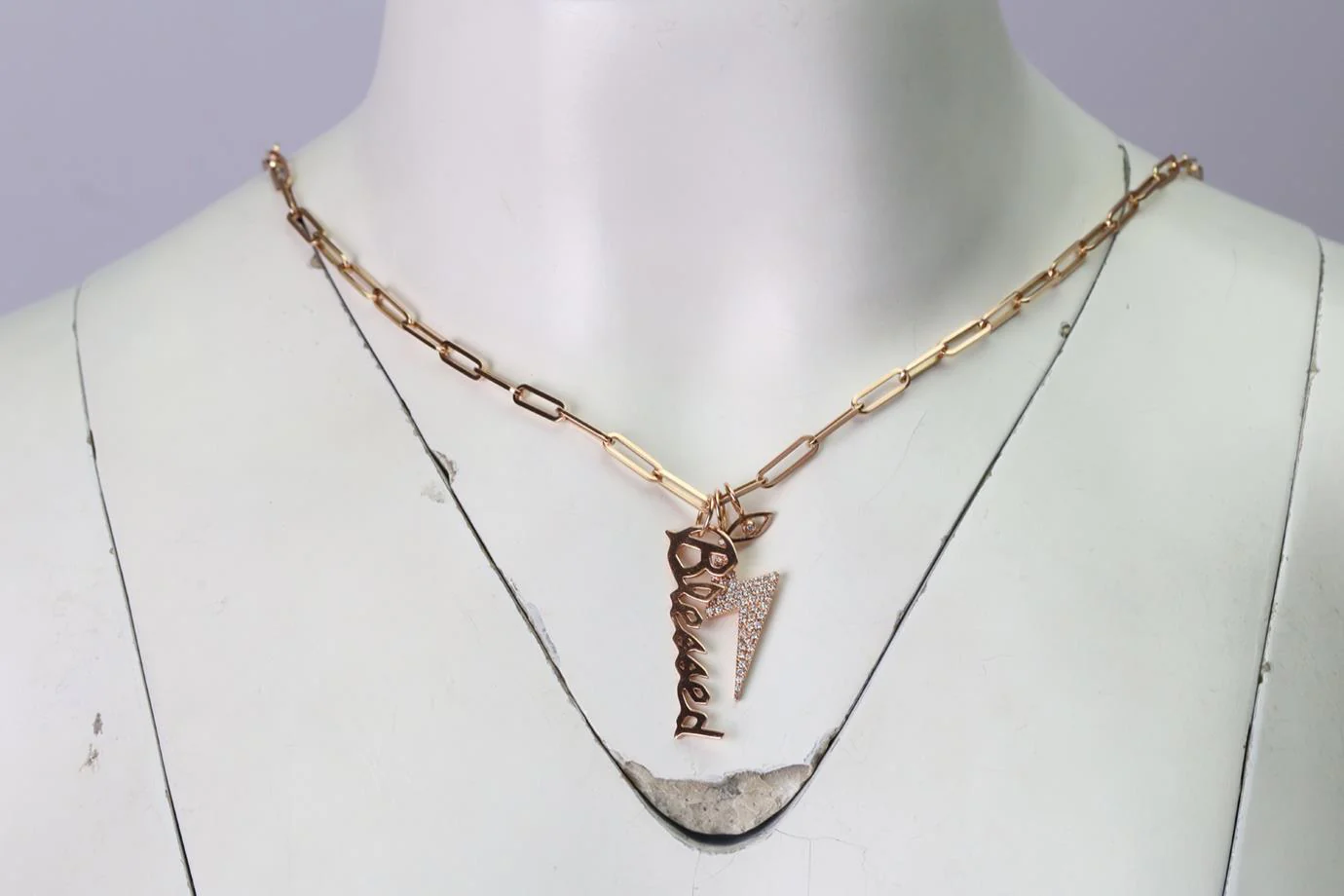JENNIFER FISHER CHARM 14K ROSE GOLD AND DIAMOND CHAIN NECKLACE - Image 2