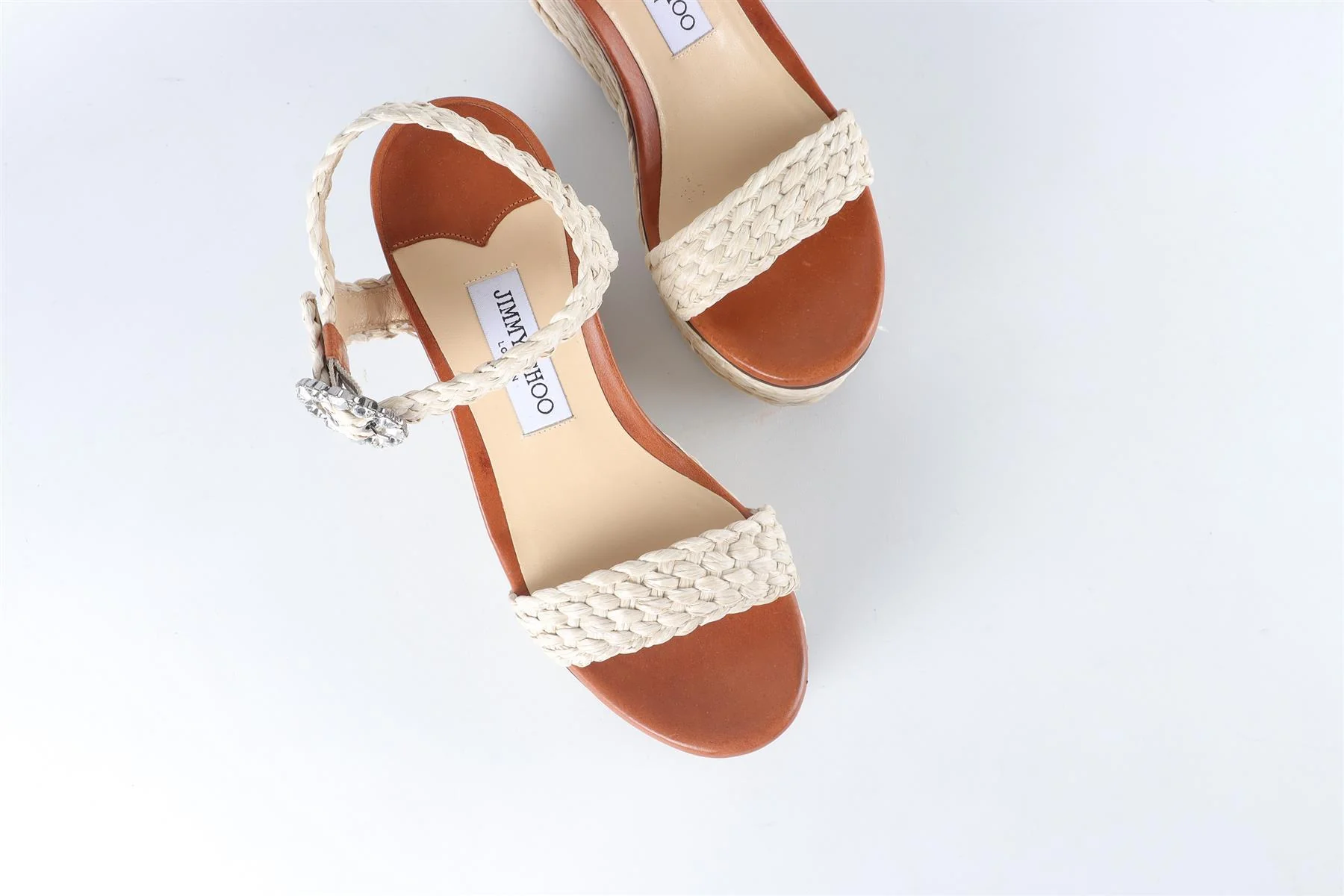 JIMMY CHOO BEIGE RAFFIA WEDGE SANDALS EU 38 UK 5 US 8 - Image 4