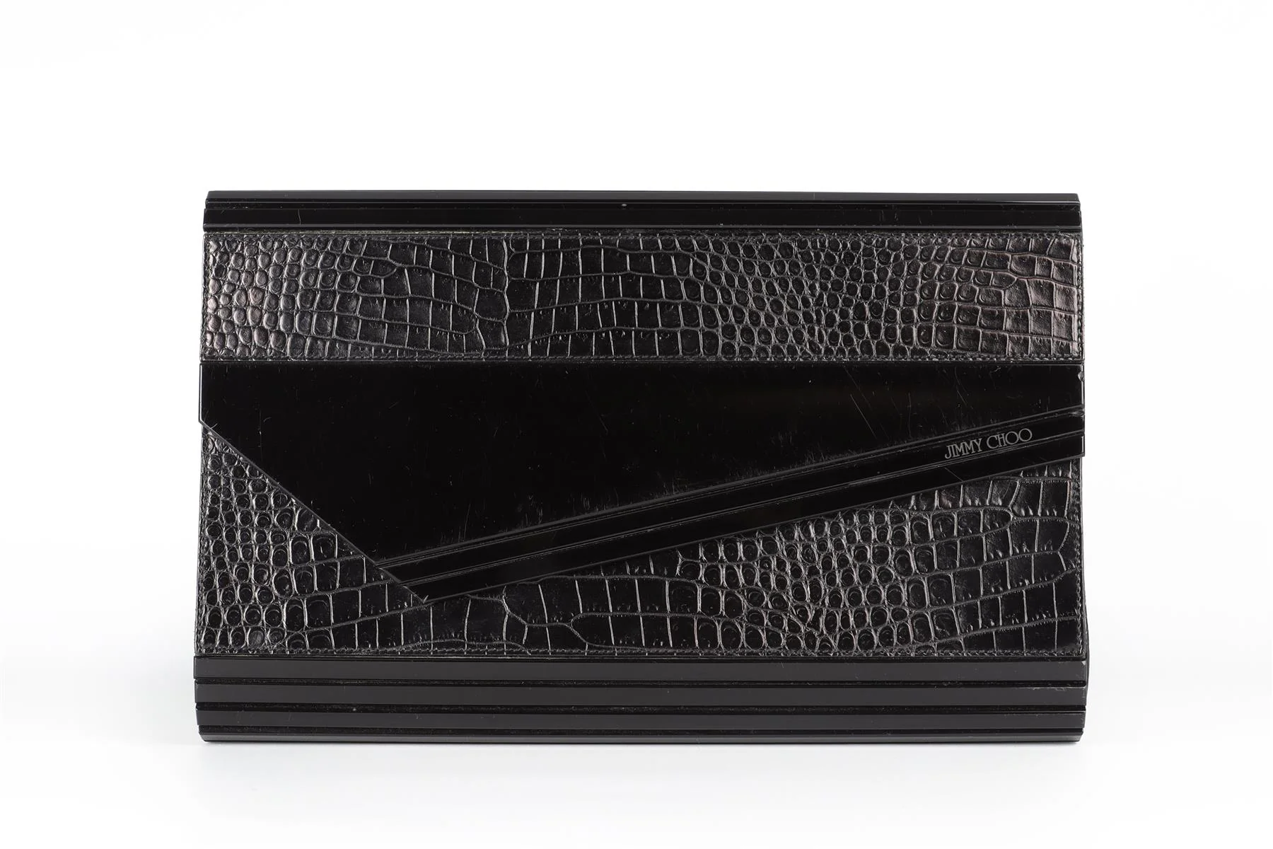 JIMMY CHOO BLACK CROC EFFECT LEATHER CLUTCH - Image 2