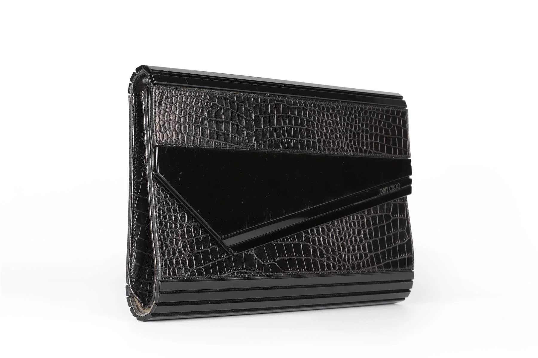 JIMMY CHOO BLACK CROC EFFECT LEATHER CLUTCH - Image 4