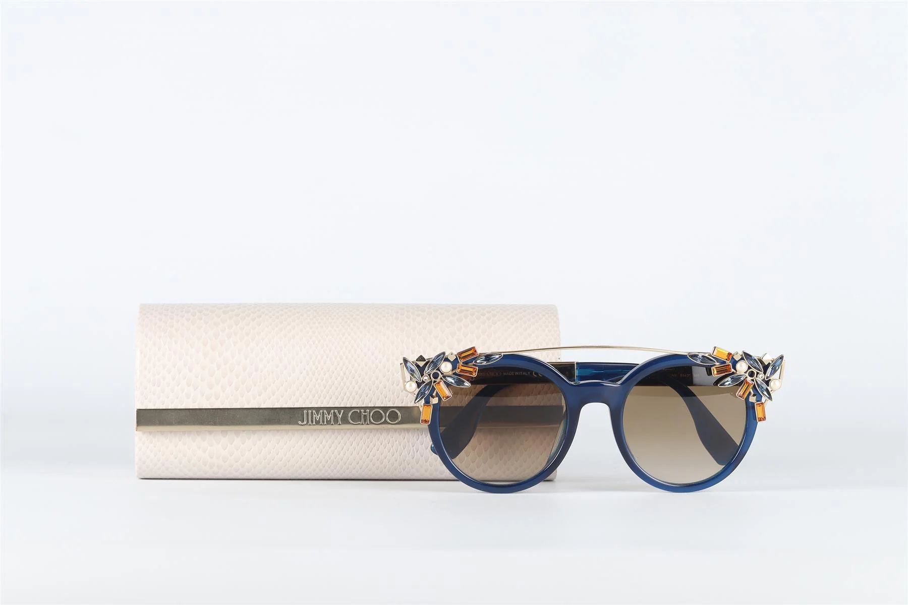JIMMY CHOO BLUE ROUND FRAME ACETATE SUNGLASSES - Image 7