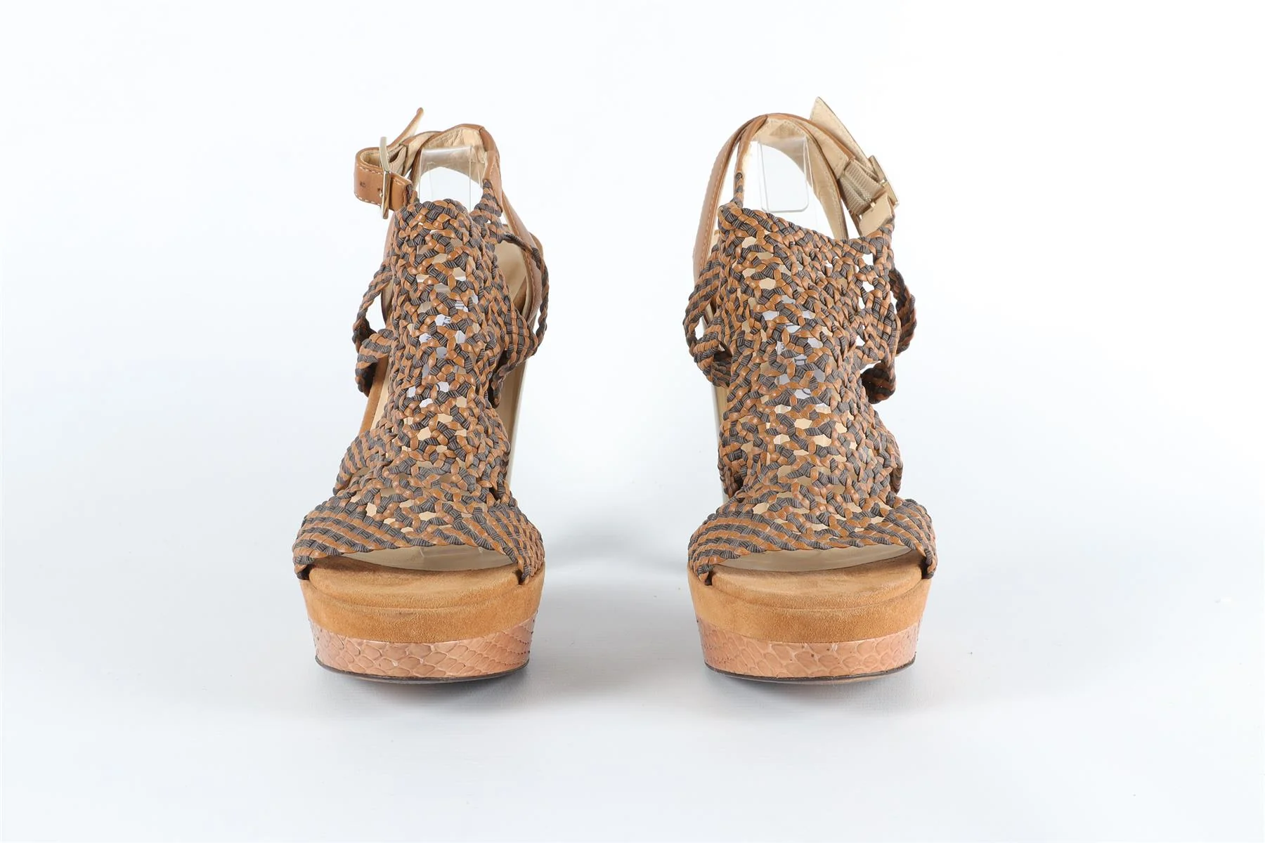 JIMMY CHOO BROWN LEATHER AND SUEDE SANDALS EU 38.5, UK 5.5, US 8.5 - Image 3
