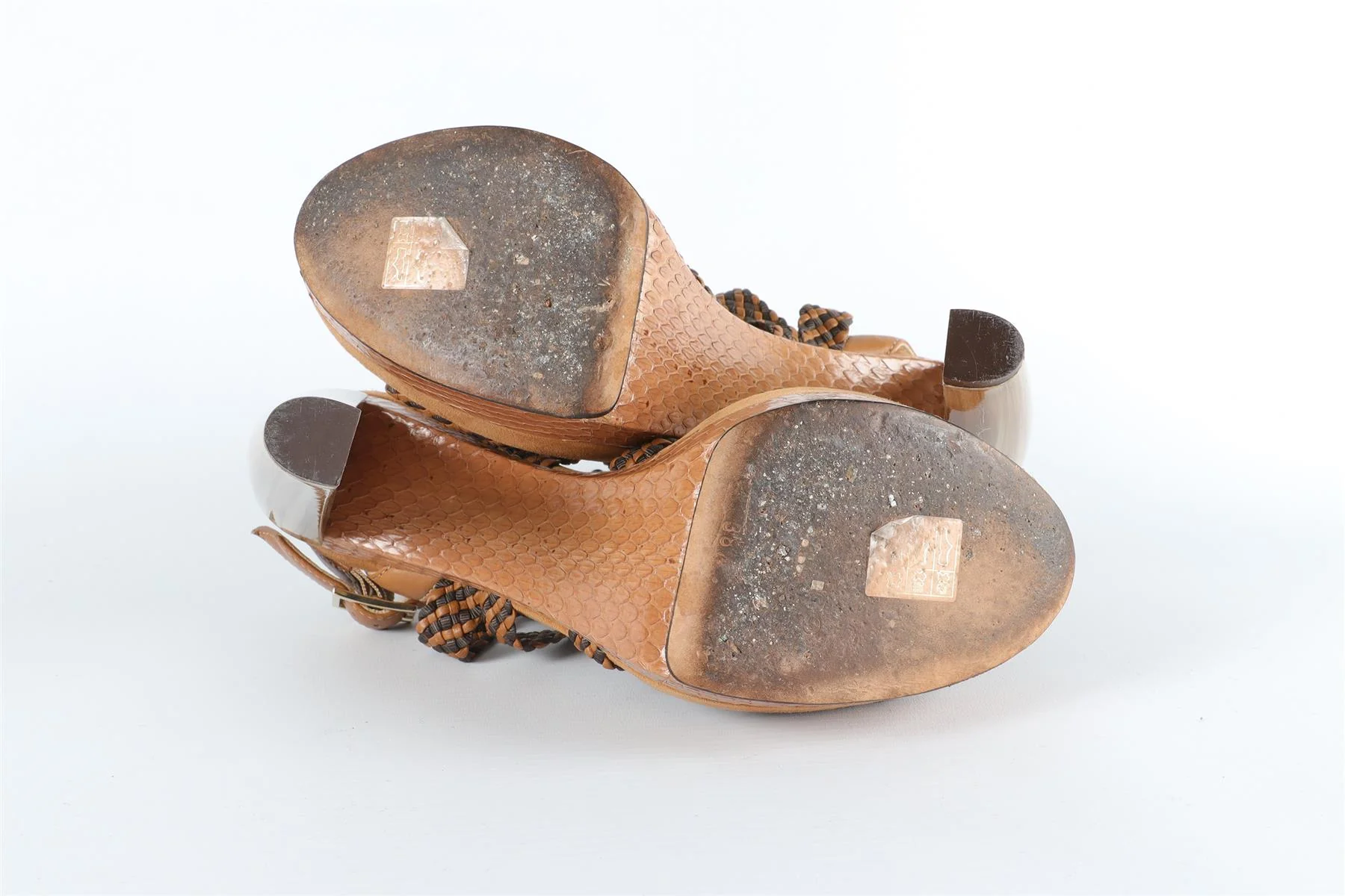 JIMMY CHOO BROWN LEATHER AND SUEDE SANDALS EU 38.5, UK 5.5, US 8.5 - Image 6