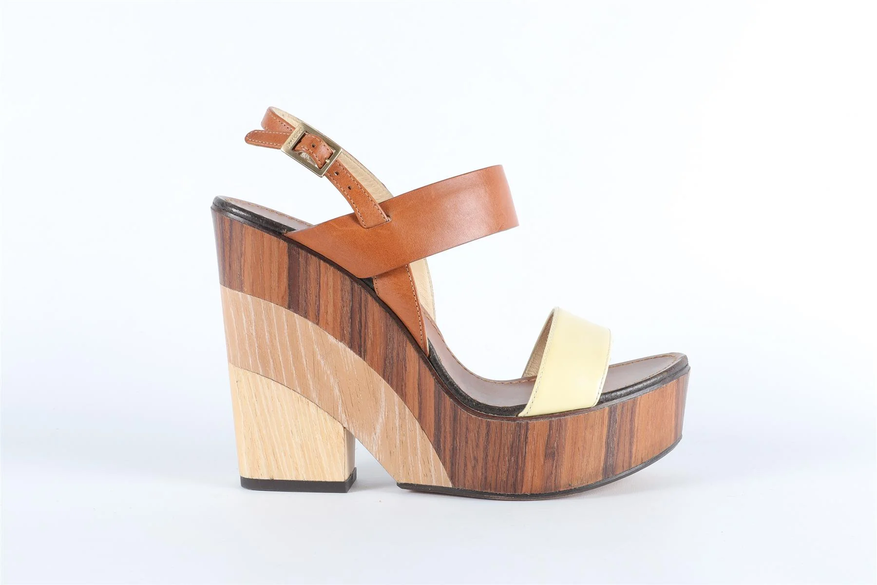 JIMMY CHOO BROWN LEATHER WEDGE SANDALS EU 38.5, UK 5.5, US 8.5 - Image 2