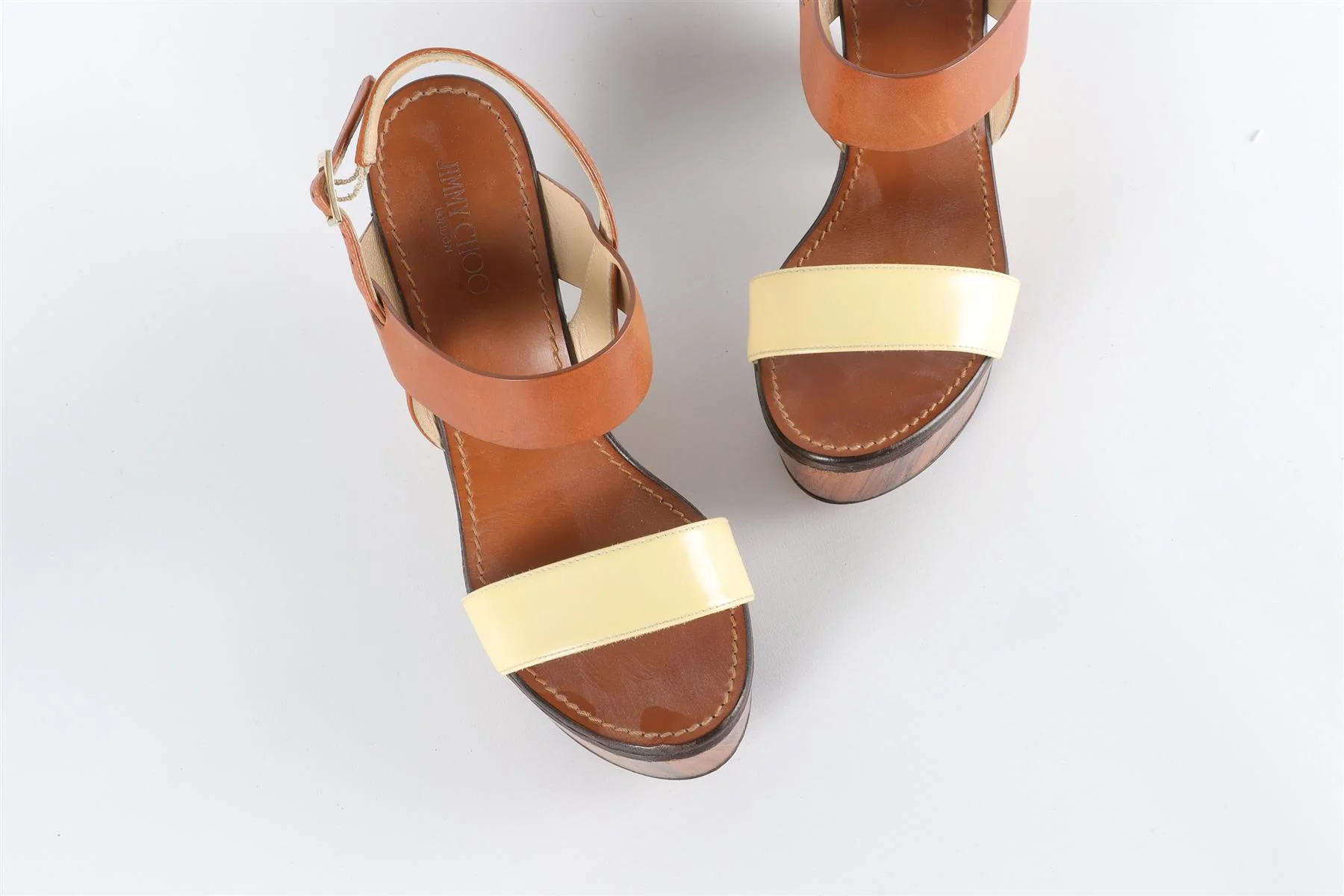 JIMMY CHOO BROWN LEATHER WEDGE SANDALS EU 38.5, UK 5.5, US 8.5 - Image 4