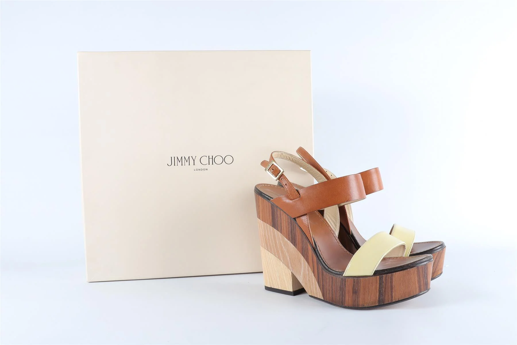 JIMMY CHOO BROWN LEATHER WEDGE SANDALS EU 38.5, UK 5.5, US 8.5 - Image 7