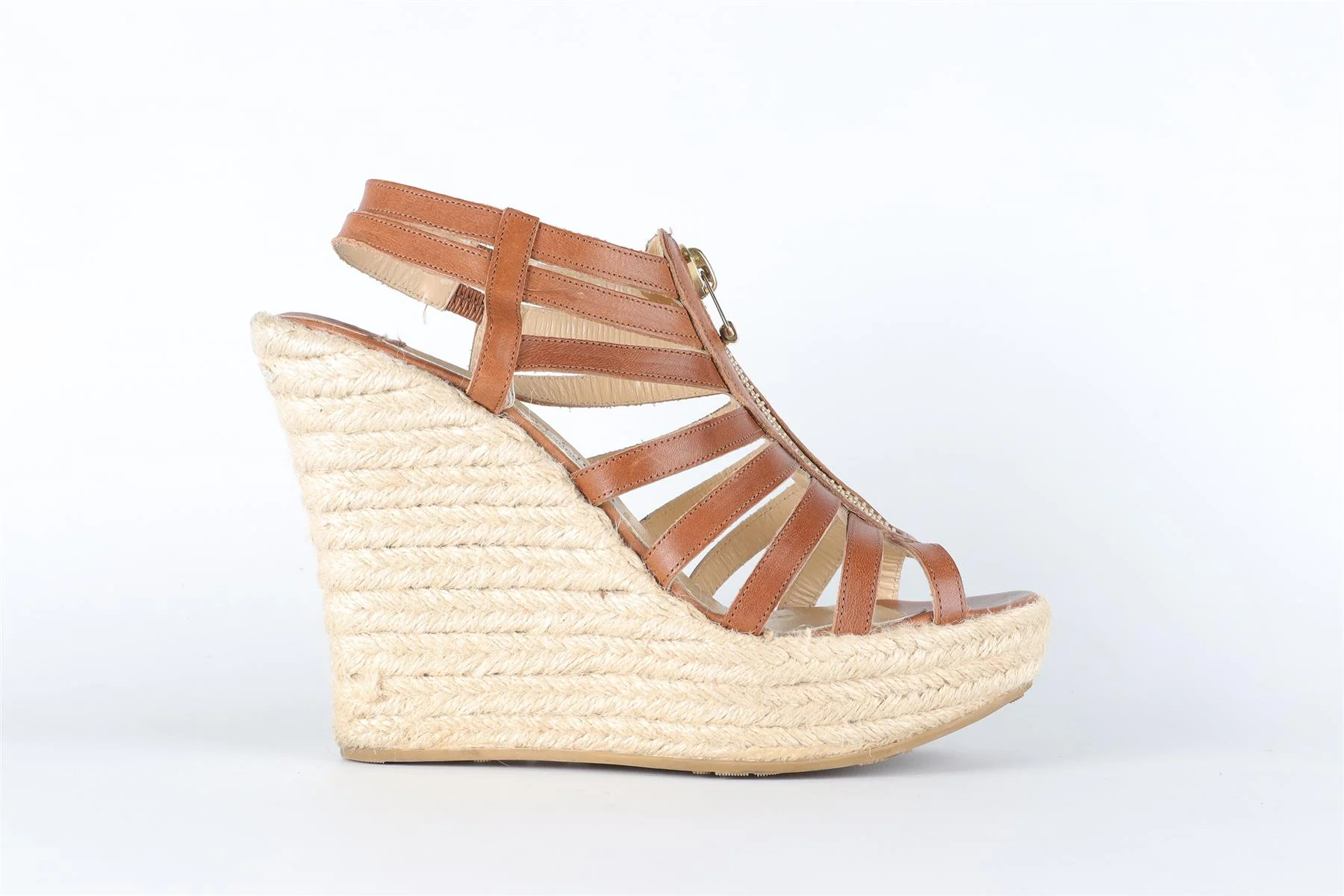 JIMMY CHOO BROWN LEATHER WEDGE SANDALS EU 38 UK 5 US 8 - Image 2