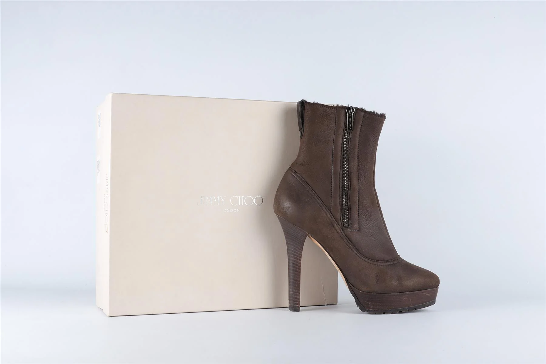JIMMY CHOO BROWN SHEARLING AND SUEDE ANKLE BOOTS EU 38.5 UK 5.5 US 8.5 - Image 6